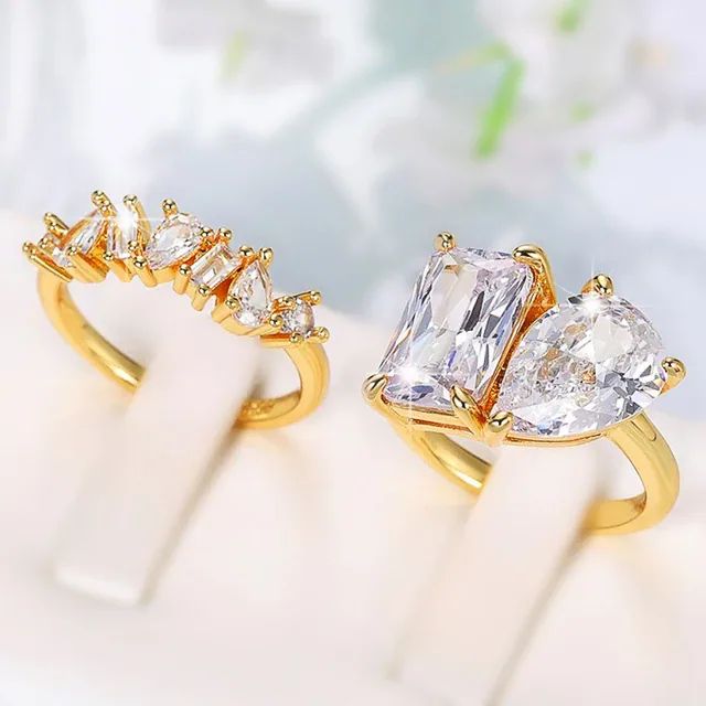 Huitan Waterdrop Rectangle Cubic Zircon Set Rings for Women Gold Color 2023 New Wedding Party Acc... | AliExpress (US)