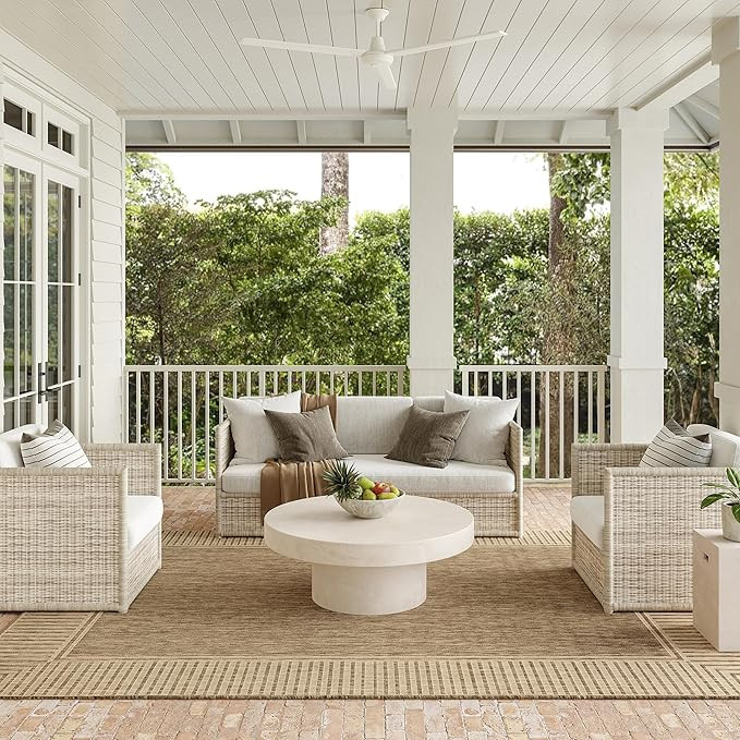 Nuloom Asha Light Brown/Ivory, 9'6" x 12', Casual, Striped Border, Soft and Cozy, High Traffic, S... | Amazon (US)