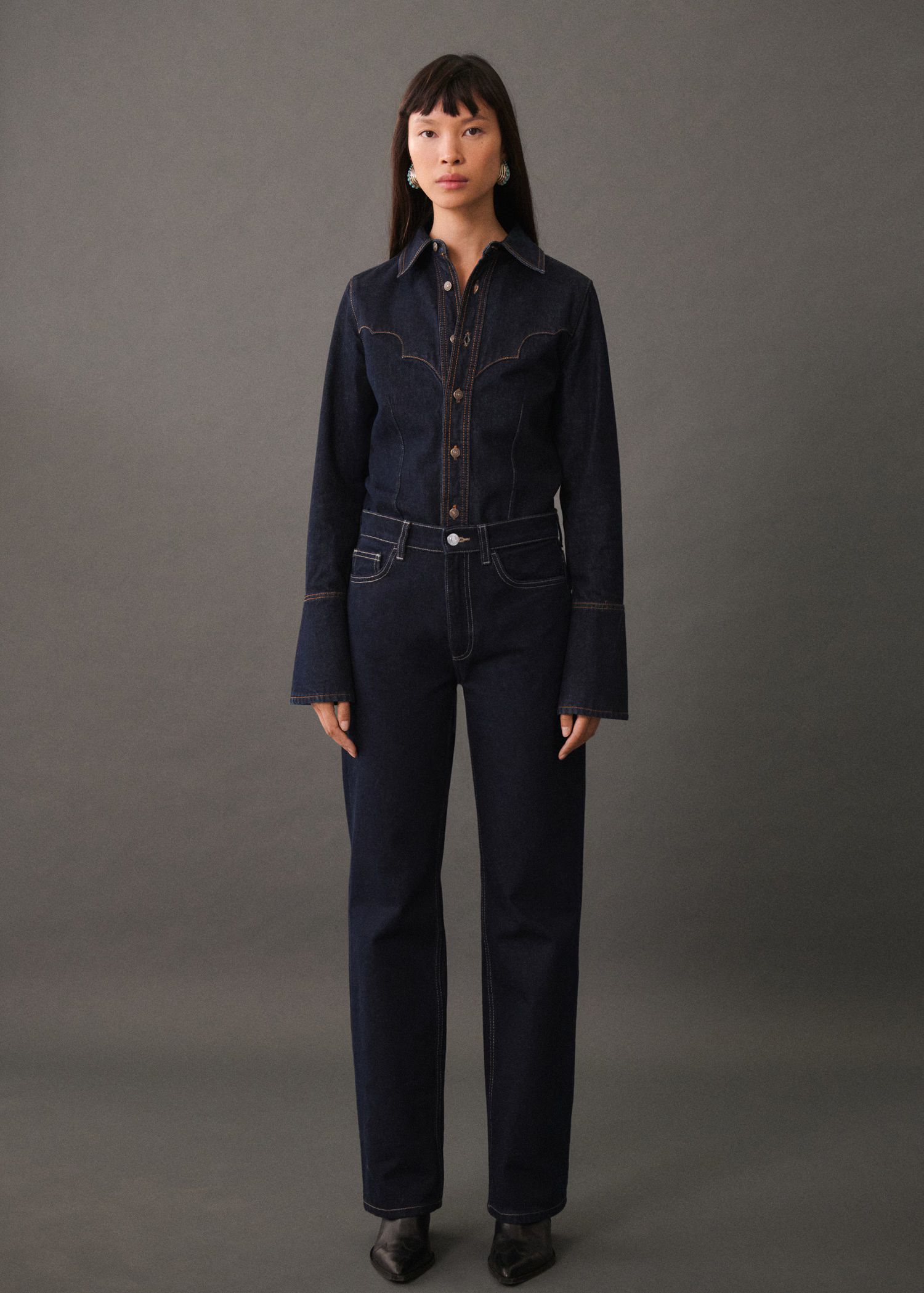 Denim shirt with seams - Woman | MANGO USA | MANGO (US)