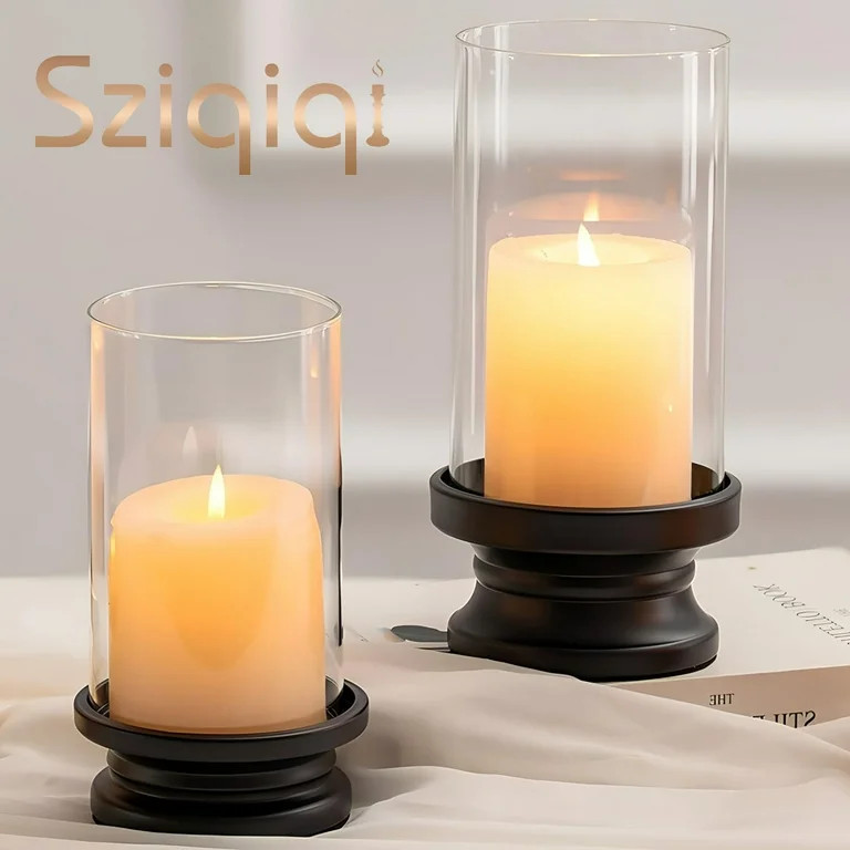 Sziqiqi Black Hurricane Candle Holder: Set of 2 Candle Holders for Pillar Candles with Clear Glas... | Walmart (US)