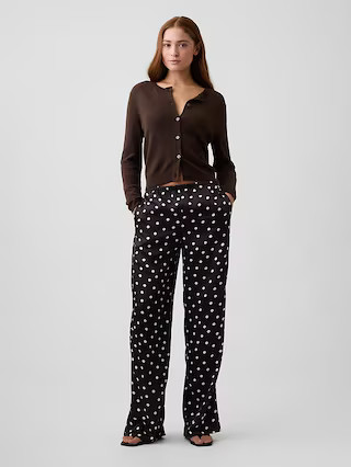 Easy Print Wide-Leg Satin Pants | Gap Factory
