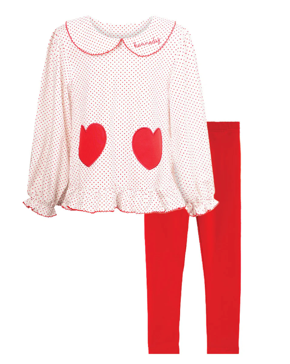 Heart Pockets Polka Dot Knit Legging Set | Smockingbird Kids