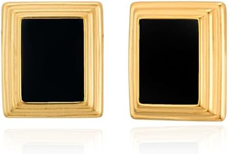 Black and Gold Statement Earrings for Women | Chunky Gold Earrings Vintage Square Earrings 18K Go... | Amazon (US)