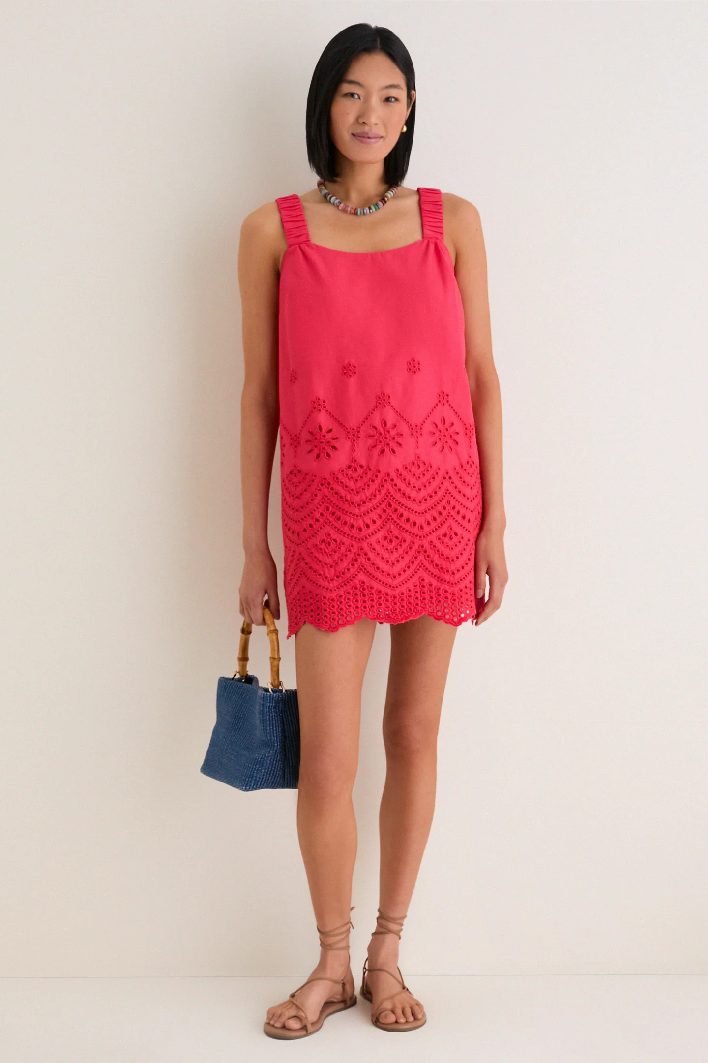 Red Kallie Linen Blend Embroidered Mini Dress | Tuckernuck (US)