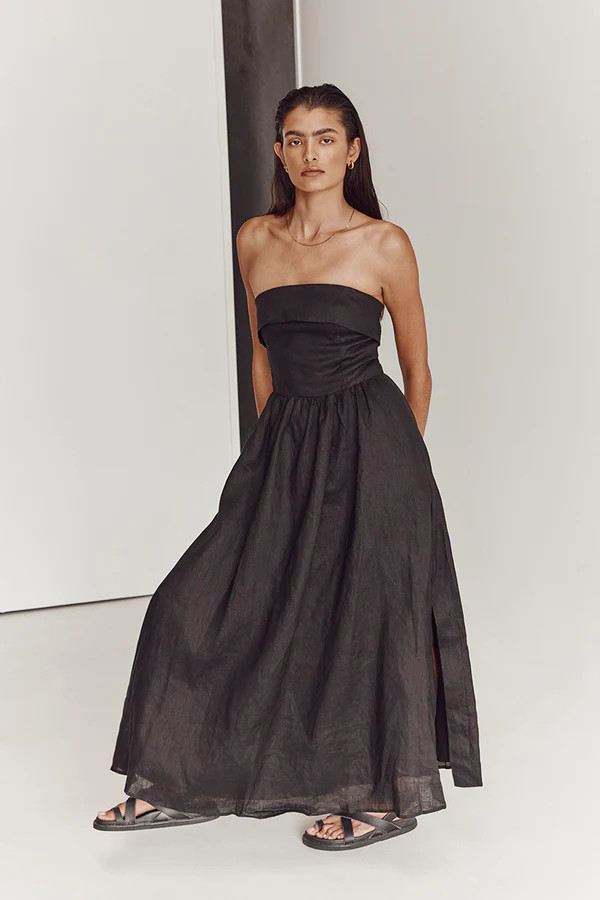 ALLIE BLACK LINEN MIDI DRESS | DISSH