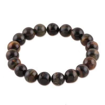 Handmade Tiger's Eye Beaded Stretch Bracelet from India | NOVICA