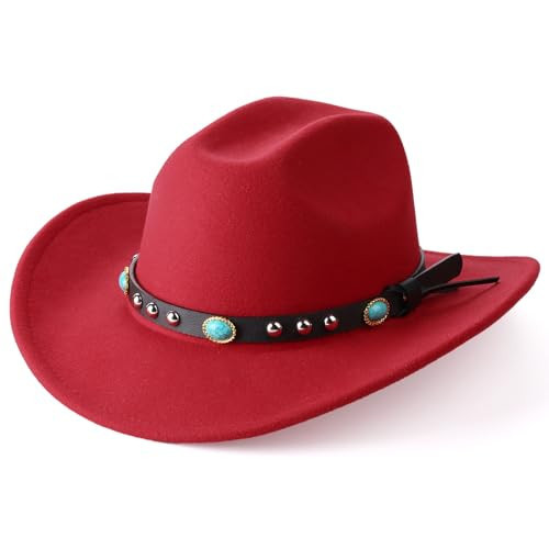 Nickoler Western Cowboy Hat for Women, Wide Brim Felt Cowboy Hat, Felt Cowgirl Hats for Women Western Red | Amazon (US)
