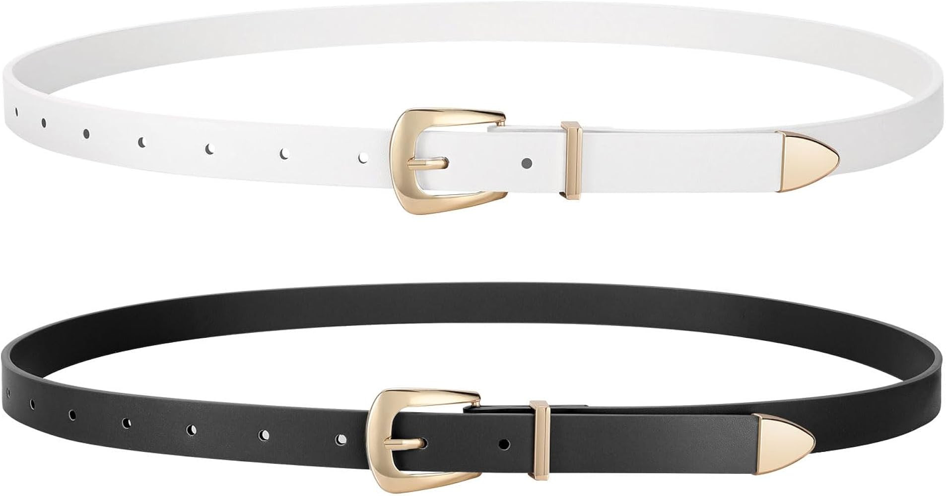 JASGOOD 2 Pack Women's Skinny Leather Belts Faux Leather Thin Waist Belts with Gold Buckle for Je... | Amazon (US)