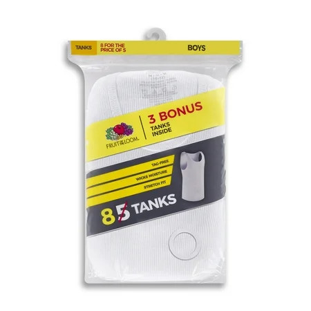 Fruit of the Loom Boys Undershirts White A-Shirts, 5+3 Bonus Pack, Size S-XL | Walmart (US)