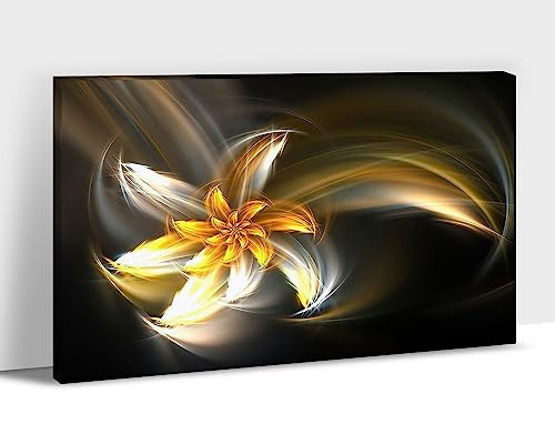 Large Abstract Canvas Print Artwork White Golden Fractal Flower Canvas Wall Art Framed Modern Abstract Art Painting Decor for Living Room, Bedroom, Office 32x48 Inches | Amazon (US)