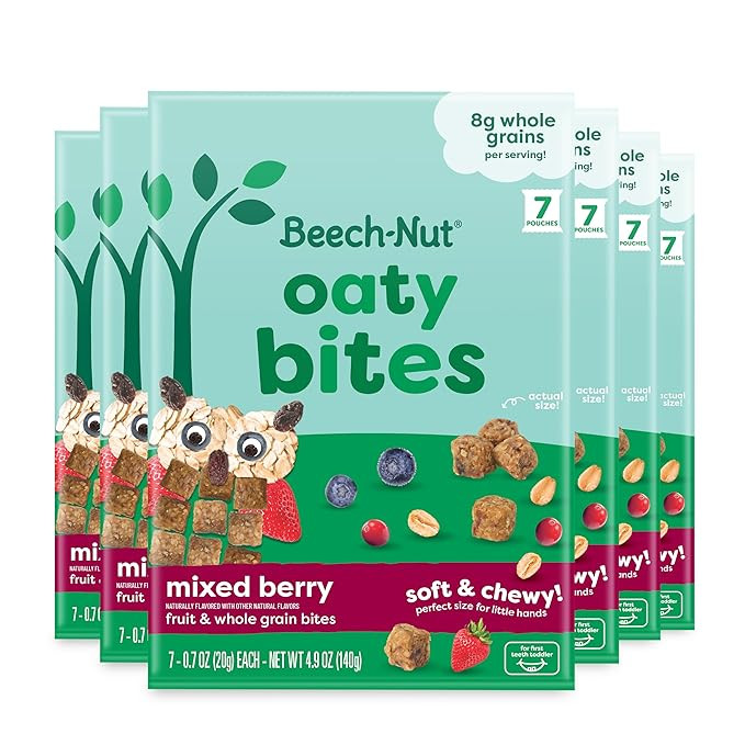Beech-Nut Toddler Snacks, Oaty Bites with Fruit & Whole Grains, Mixed Berry Toddler Snack Bites f... | Amazon (US)