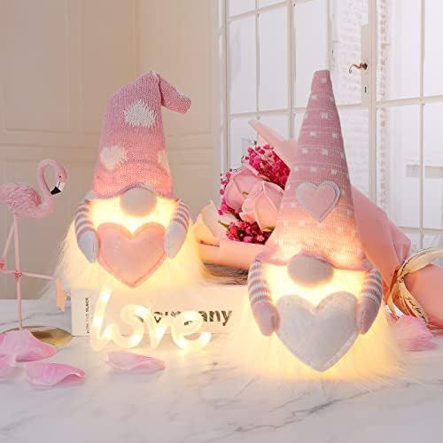 QLEKEY Valentines Day Gnomes with LED Light Decor Love Heart Mr & Mrs Handmade Swedish Scandinavi... | Amazon (US)