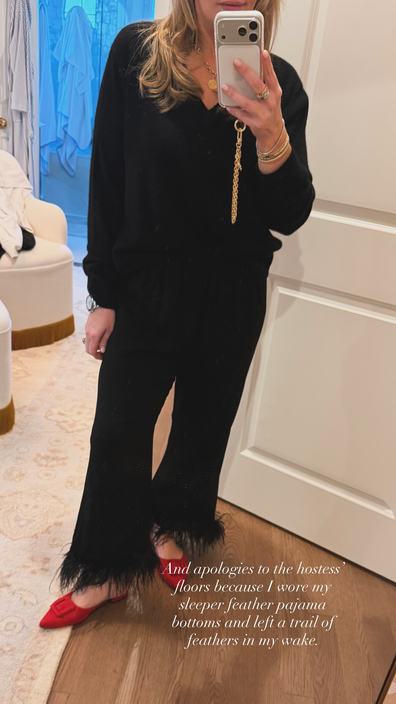 Holiday party means wearing my Sleeper feather pajama pants 

 #LTKHoliday