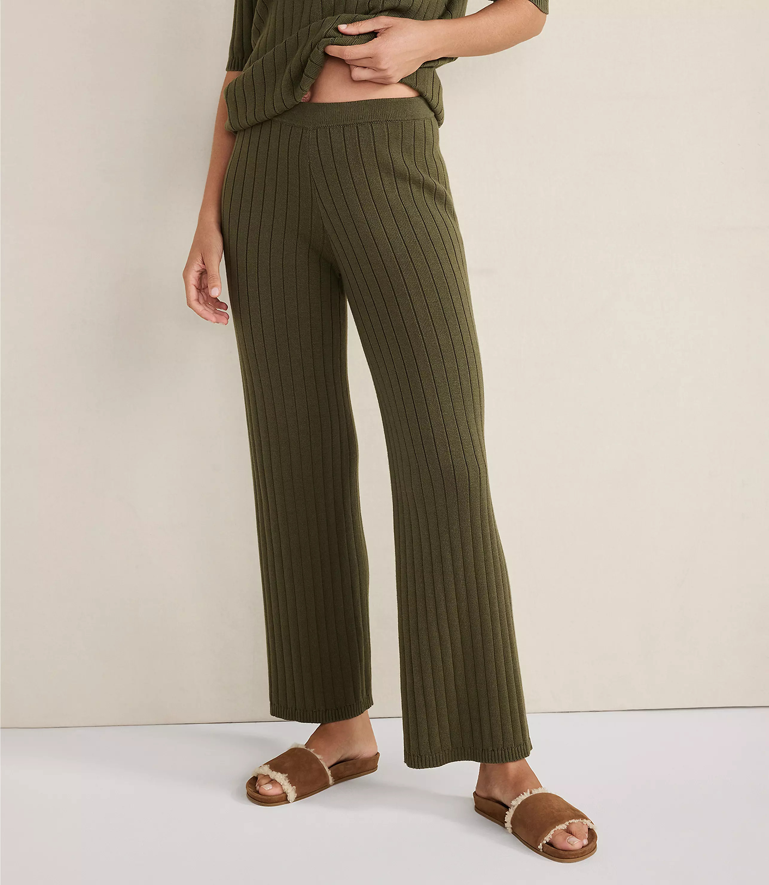 Haven Well Within Organic Cotton Ribbed Straight Leg Pants | LOFT