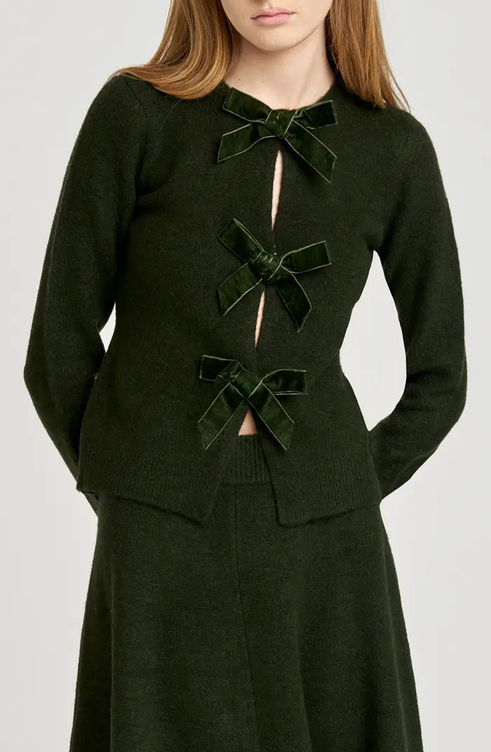 WAYF Kayla Velvet Bow Front Cardigan | Nordstrom | Nordstrom