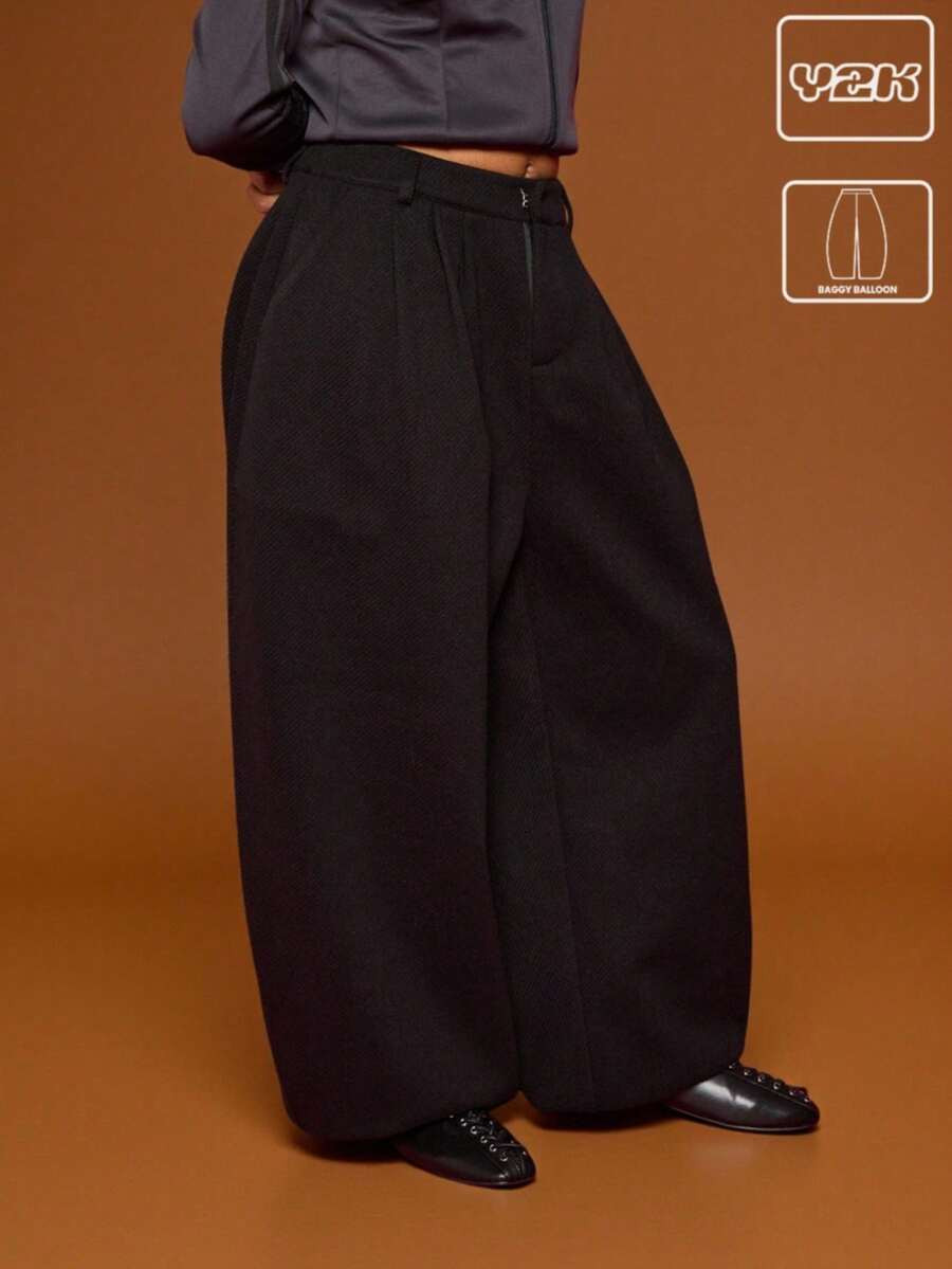 COUREZ Low Rise Baggy Balloon Tailored Trousers In Thick Textured Fabric /Y2K  Spring Street Stre... | SHEIN