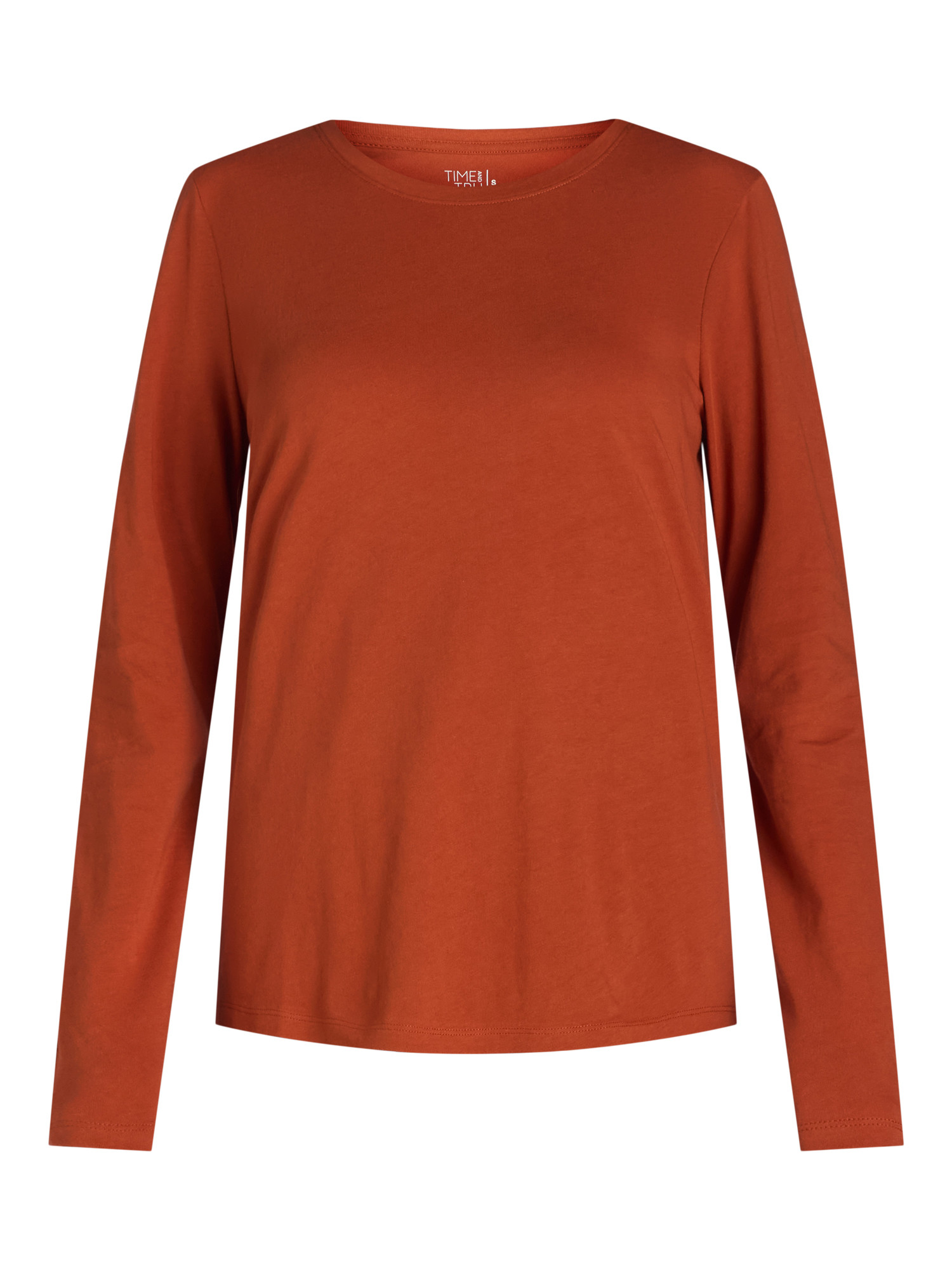 Time and Tru Women's Cotton Crewneck Tee with Long Sleeves, Size XS-XXXL | Walmart (US)