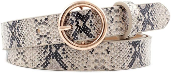 Snakeskin-Print-Belt PU-Leather-Belt with Round Buckle for Women Jeans Pants Dresses | Amazon (US)