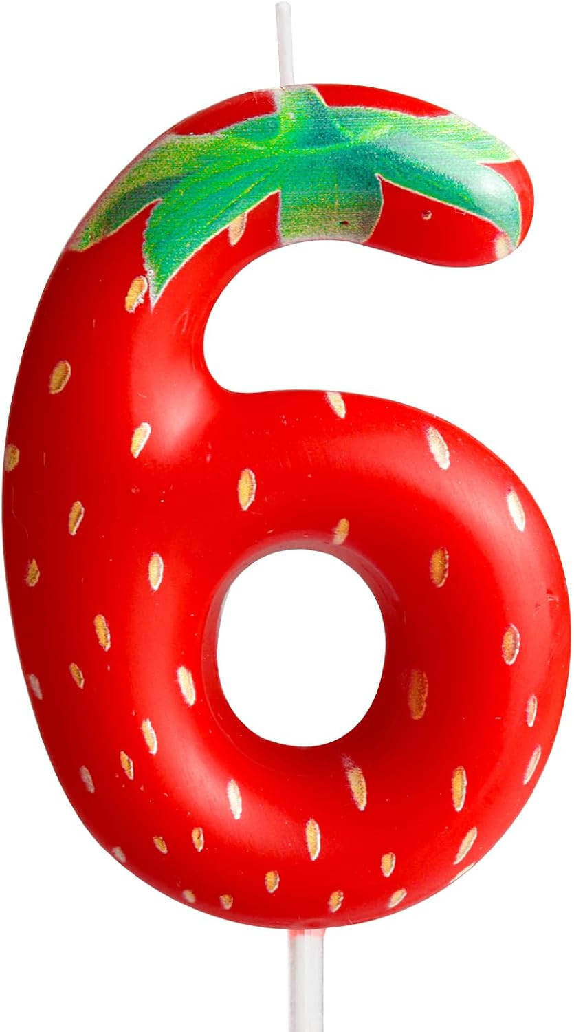 Strawberry Number 6 Birthday Candle, Modern Fruit Themed Birthday Cake Decoration, 6th Red Strawberry Candle Decorations, for Girls Birthday Gifts Celebration Reunions Anniversary Party Supplies | Amazon (US)