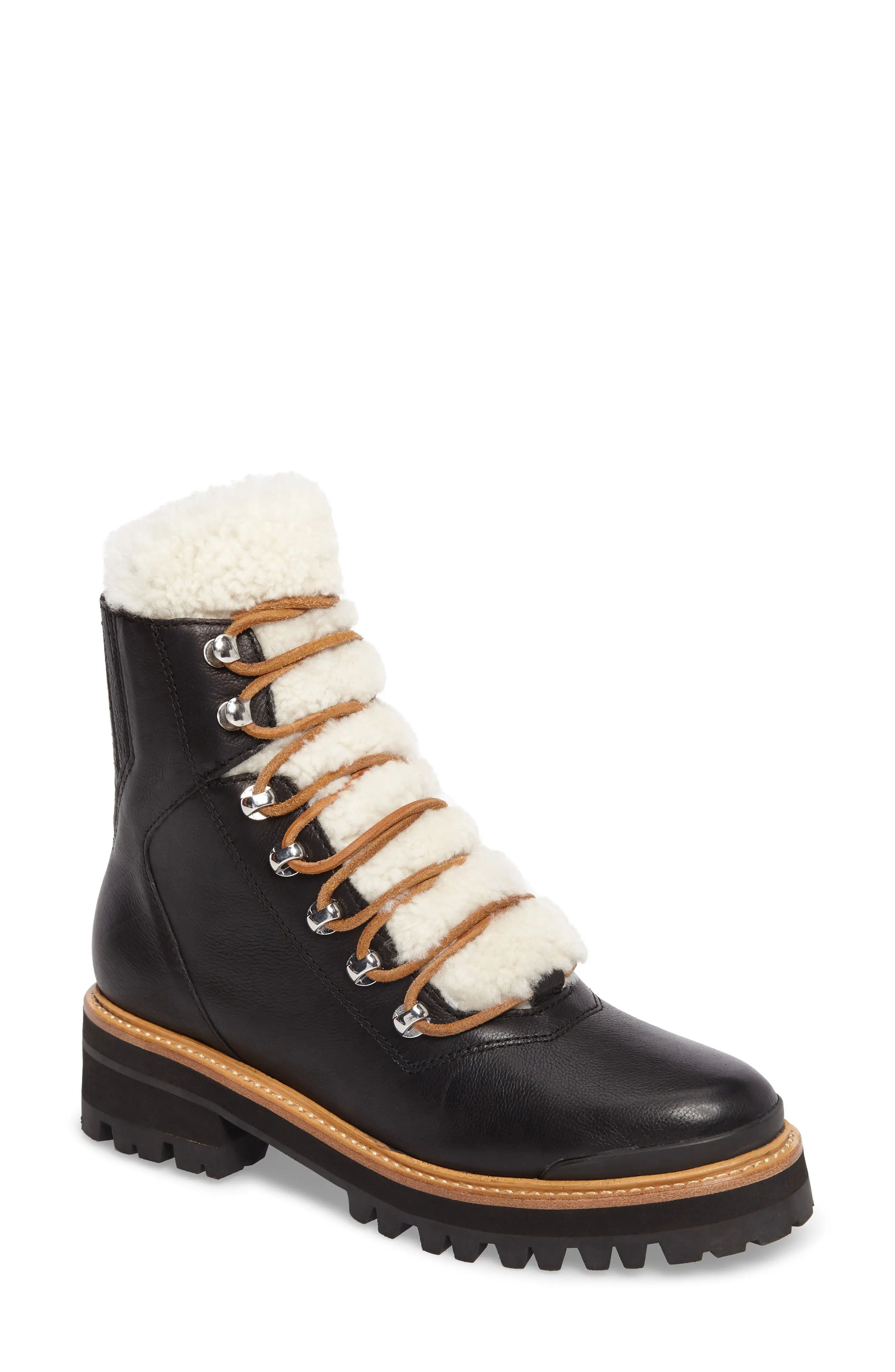 Women's Marc Fisher Ltd Izzie Genuine Shearling Lace-Up Boot, Size 9.5 M - Black | Nordstrom