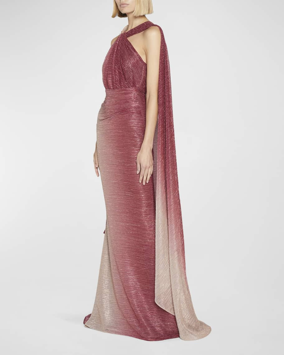 Talbot Runhof Twist Degrade Metallic Voile Cape Gown | Neiman Marcus