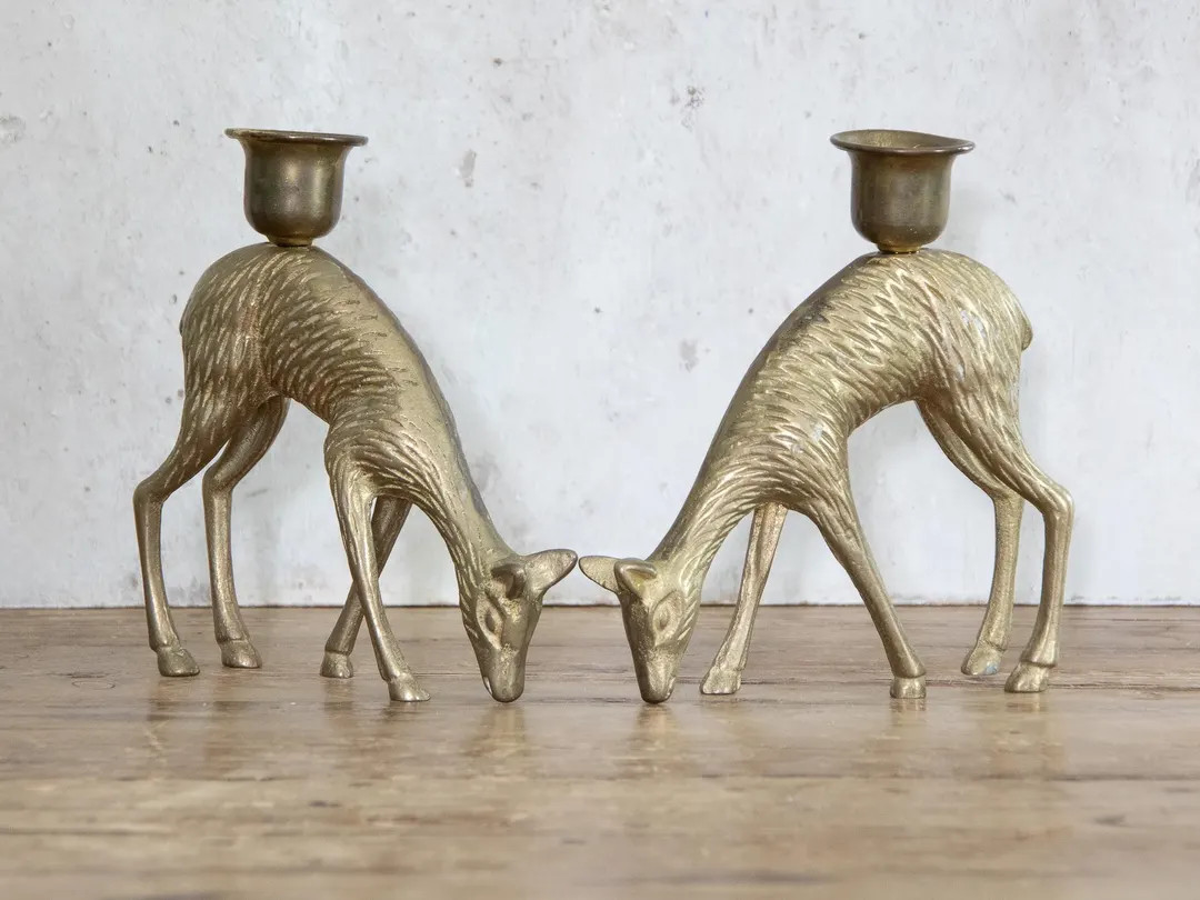Vintage Brass Deer Candle Holders - Pair of Fawn Candlesticks - Etsy | Etsy (US)