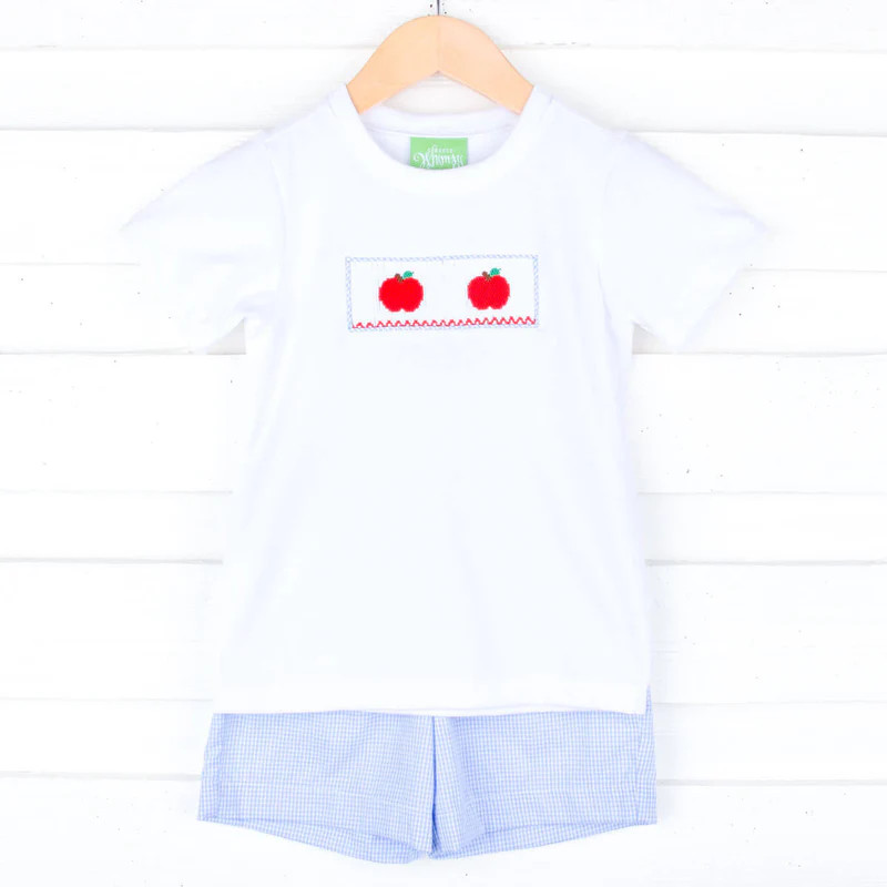 Apple Smocked Blue Gingham Short Set | Classic Whimsy
