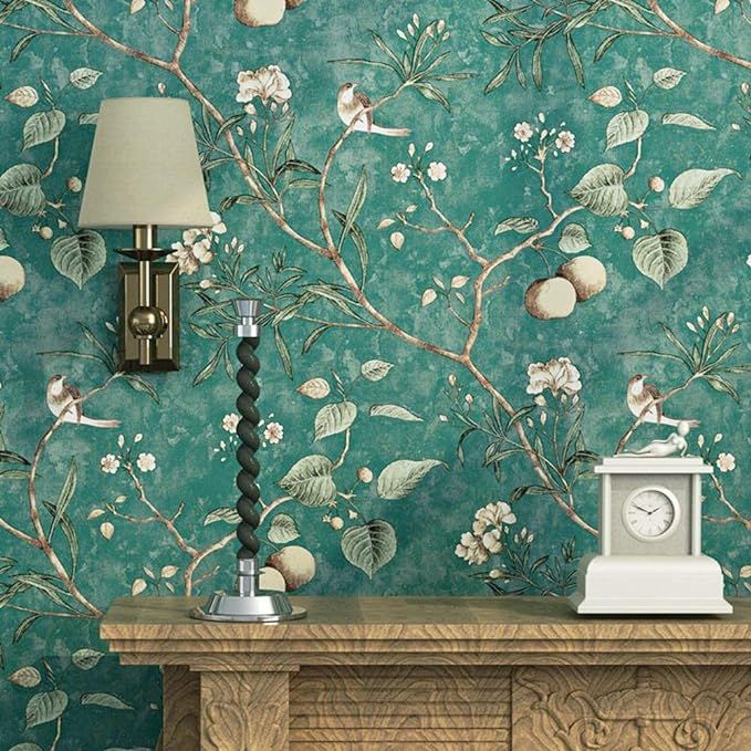 Blooming Wall Vintage Flower Trees Birds Wallpaper for Livingroom Bedroom Kitchen,57 Square Ft/Ro... | Amazon (US)