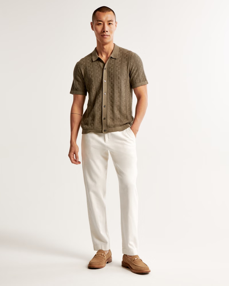 Straight Linen-Blend Fixed Waist Pant | Abercrombie & Fitch (US)