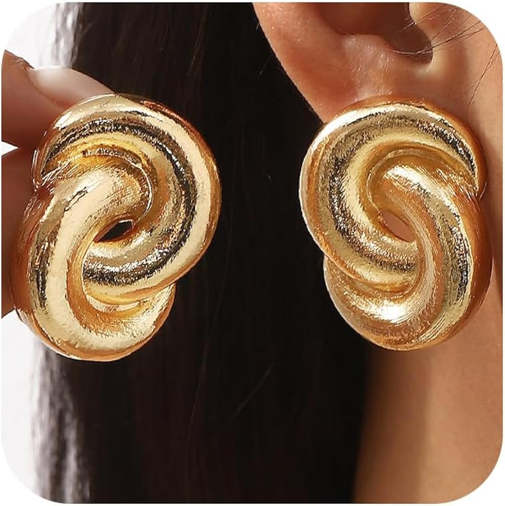 Statement Big Chunky Gold Twist Knot Earrings for Women, Trendy Large Thick Silver Spiral Drop St... | Amazon (US)