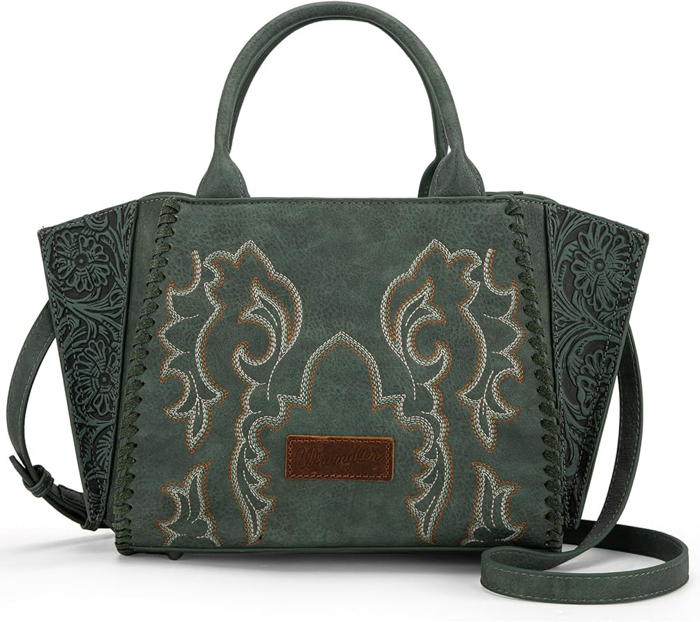 Wrangler Top Handle Crossbody Bag for Women Embroidered Boot Scroll Western Handbag Purse | Amazon (US)