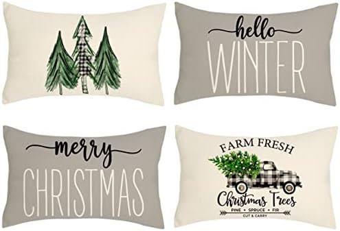 4TH Emotion Gray Christmas Pillow Covers 12x20 Set of 4 Farmhouse Christmas Decorations Merry Chr... | Amazon (US)