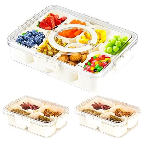 Five Skies Snackle Box Container (3-Pack) Snack Box Container with Lid | Divided Serving Tray with Lid | Large & Small Airtight Snack Tray, Veggie Tray, Snacklebox for Travel, Snacks, Fruits & More | Amazon (US)
