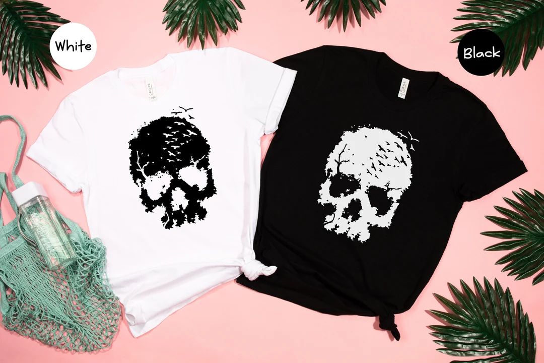 Halloween Skull Shirt Skull Shirt Skull With Birds Shirt - Etsy | Etsy (US)