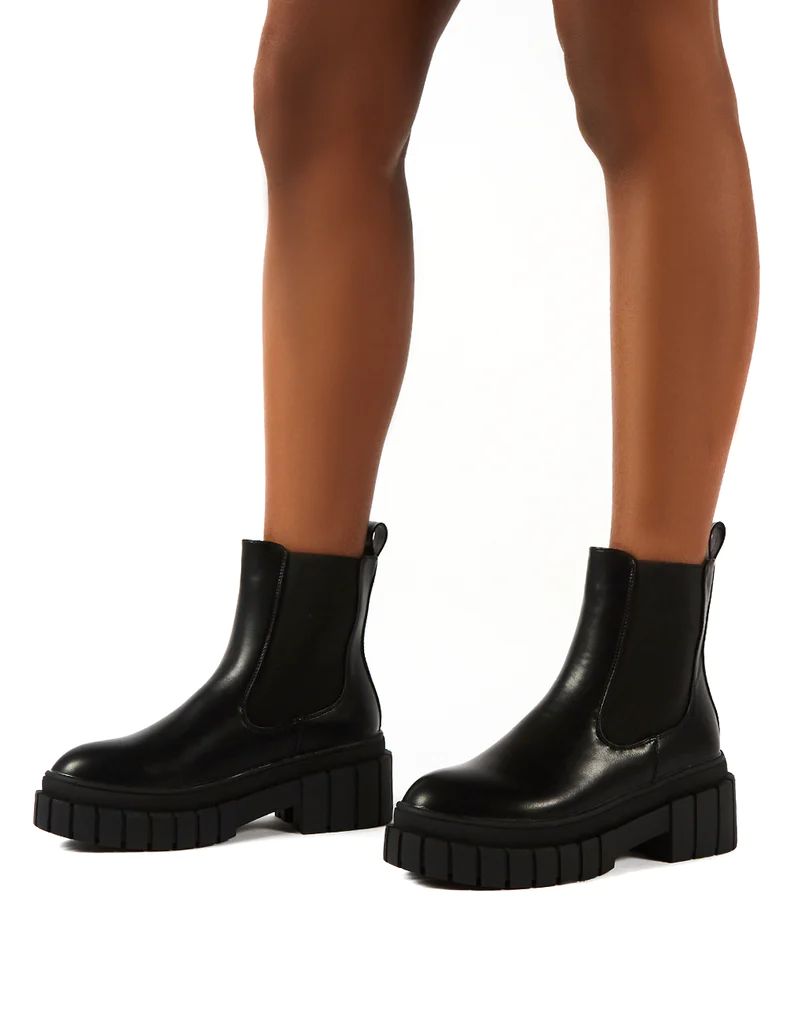 Zenya Black Chunky Sole Ankle Boots | Public Desire