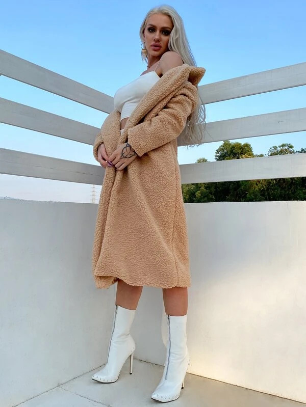 Eilly Bazar Single Button Teddy Coat | SHEIN