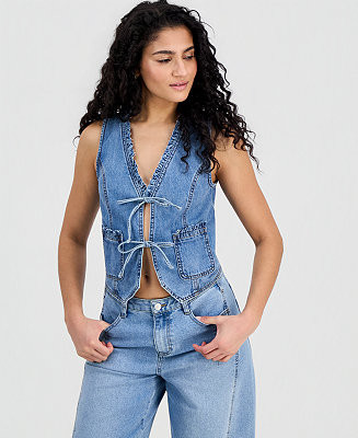 Women's Ruffled Tie-Front Denim Vest, Macy's Exclusive | Macy's