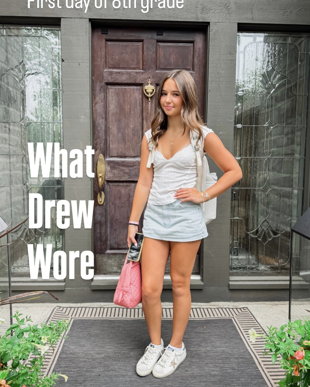 What Drew wore: first day of 8th grade. 
Cutest little stripe denim skort - exact is from Altar’d state- size xs. Linking a few more
XS eyelet tee.

#LTKootd #LTKKids #LTKmomlife