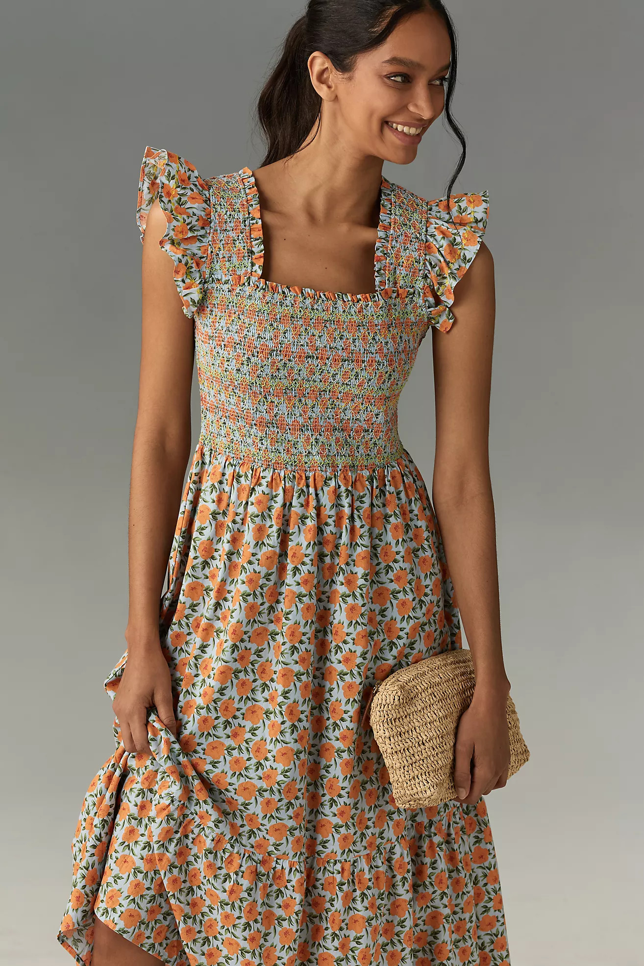 English Factory Sleeveless Square-Neck Embroidered Midi Dress | Anthropologie (US)