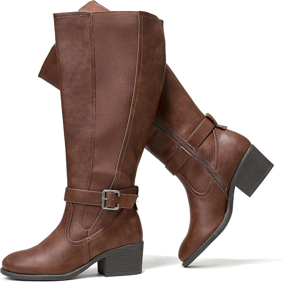 Wide Width, Winter Boots, Block Heel, Adjustable Buckle, Round toe | Amazon (US)