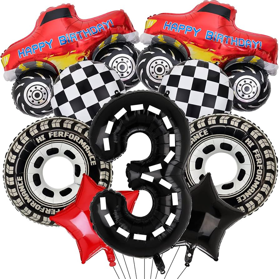 Truck Party Decorations - 9pcs Birthday Number Foil Balloon for 3rd Birthday Race Car Theme Party... | Amazon (US)