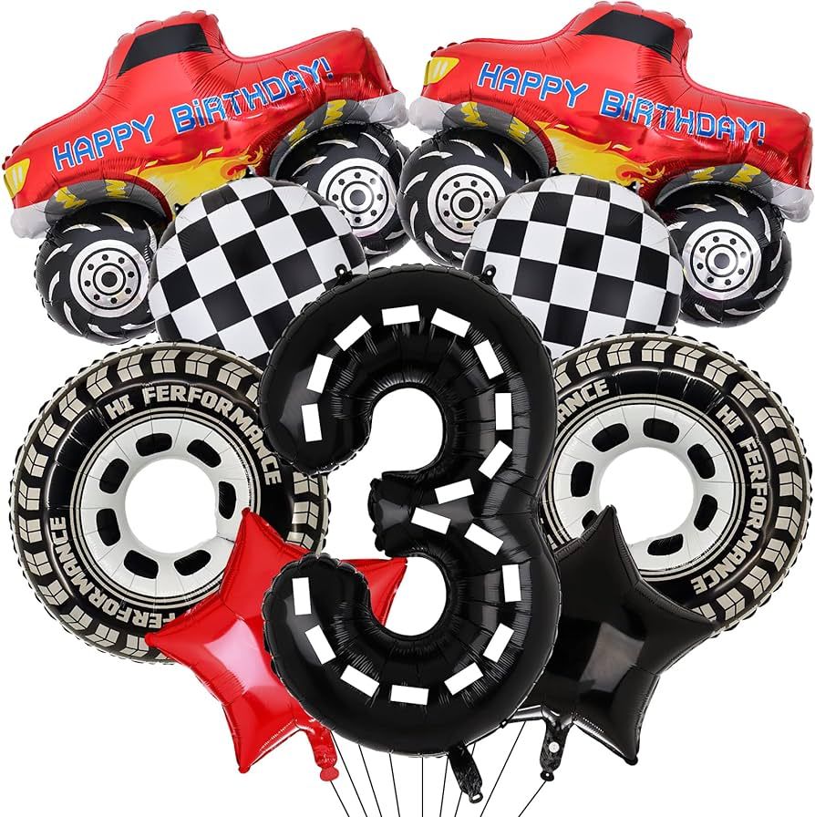 Truck Party Decorations, 9pcs Truck Birthday Number Foil Balloon for Truck 3rd Birthday Race Car ... | Amazon (US)