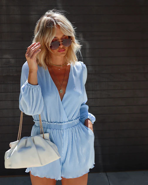 Brando Plisse Bodysuit - Light Blue | VICI