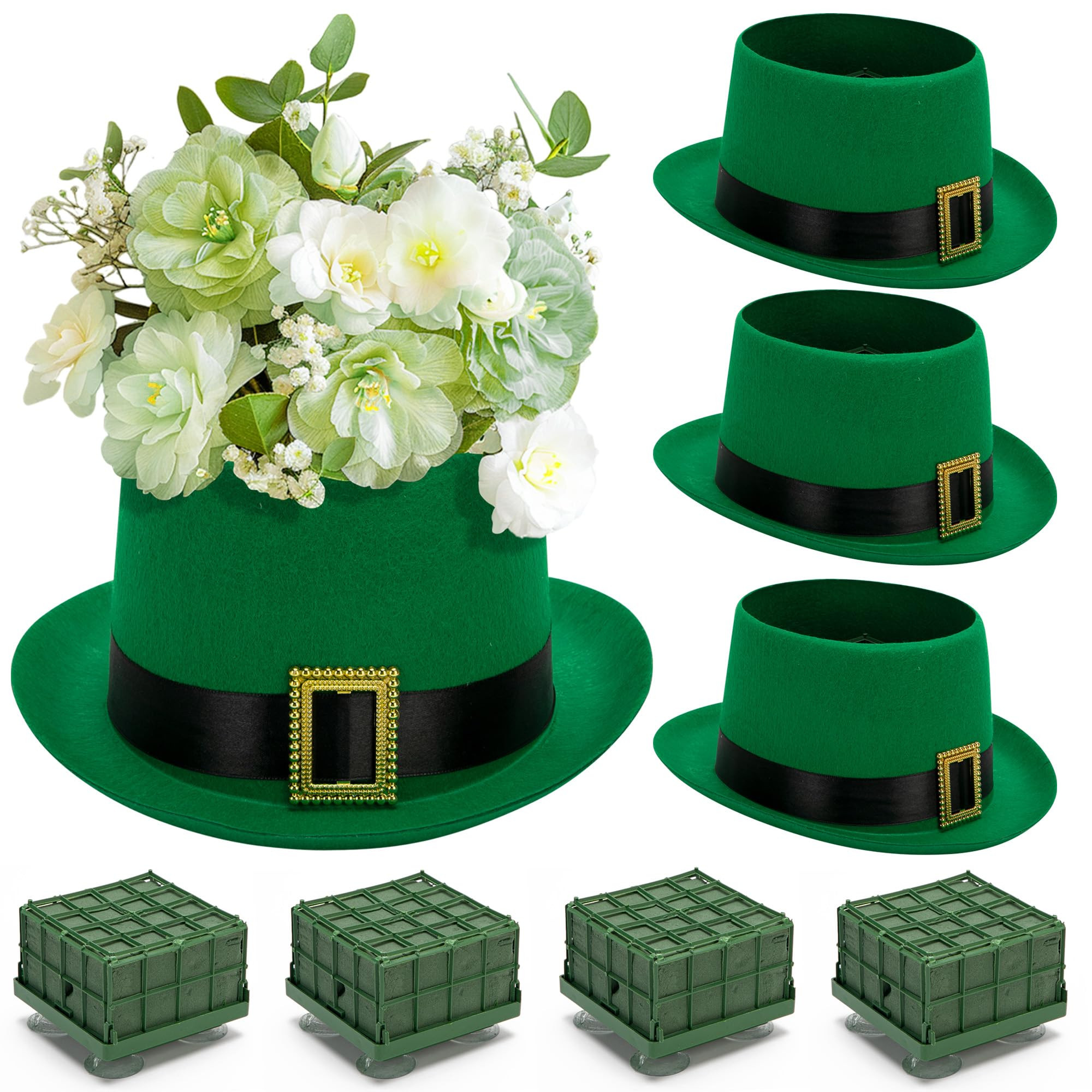 Watayo 4 Pack St. Patrick's Day Hat Flower Pot Set, Irish Green Top Hat Centerpiece with Flower M... | Amazon (US)