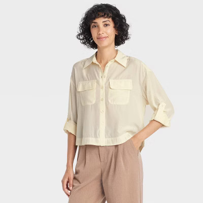 Women's Long Sleeve Button-Down Cropped Utility Shirt - A New Day™ | Target