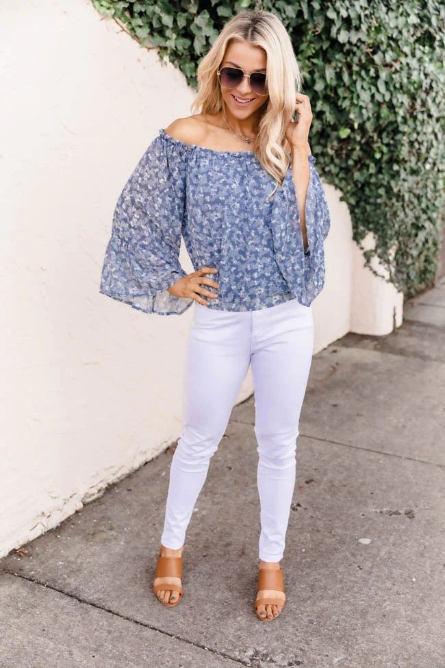 Delicate And Darling Floral Blue Blouse | The Pink Lily Boutique