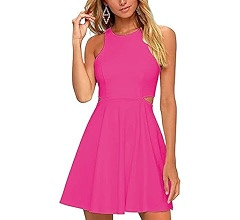 BELONGSCI Women 2023 Sweet and Cute Sleeveless Racerback Flared Swing A-Line Waist Hollow Out Sum... | Amazon (US)