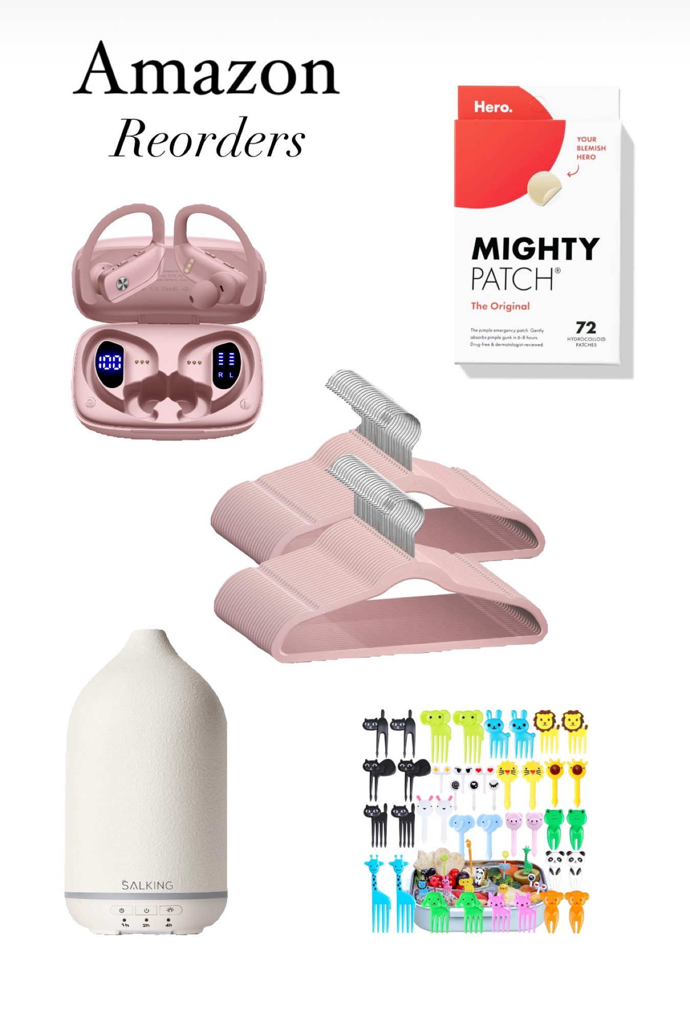 My Amazon Reorders: 
- wireless earphones bc I somehow lost mine traveling. These are inexpensive and I like how it shows you how charged up they are. They are comfortable. 
- Mighty Patches. My must haves for those breakouts. As soon as I see one surfacing I put these on overnight. 
- Hangers. My daughter has these in her closet and we needed to add more with this year’s school uniforms. 
- Oil Diffuser. I basically have these in every room. Love this style because it’s ceramic and very simple style. 
- Little Lunchbox Characters. My kids love when I add these to their bento box lunches. So it makes my heart happy to think they are smiling at school  

#LTKBacktoSchool #LTKKids #LTKHome