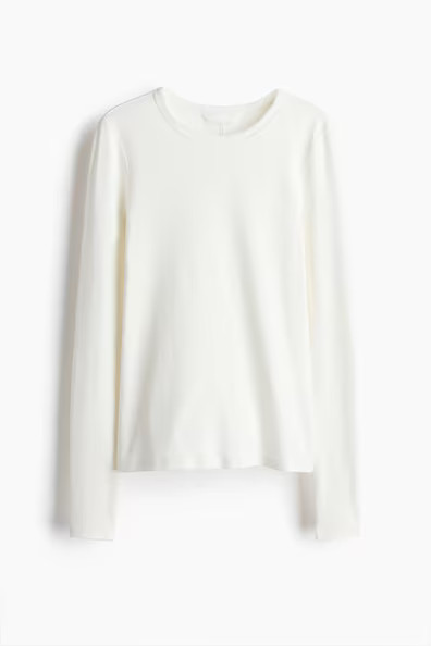 H & M - Long-sleeved jersey top - White | H&M (UK, MY, IN, SG, PH, TW, HK)