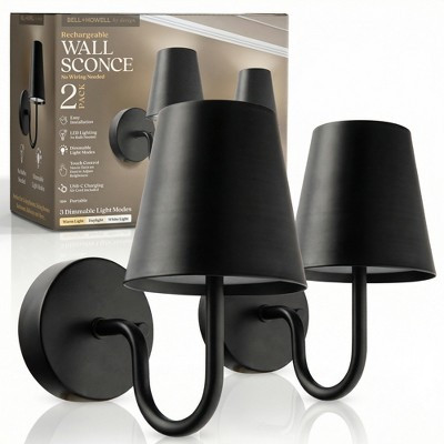 Bell + Howell Wall light Modern Black 2 Pack Rechargeable Cordless LED Touch Control Dimmable Wall Sconces | Target